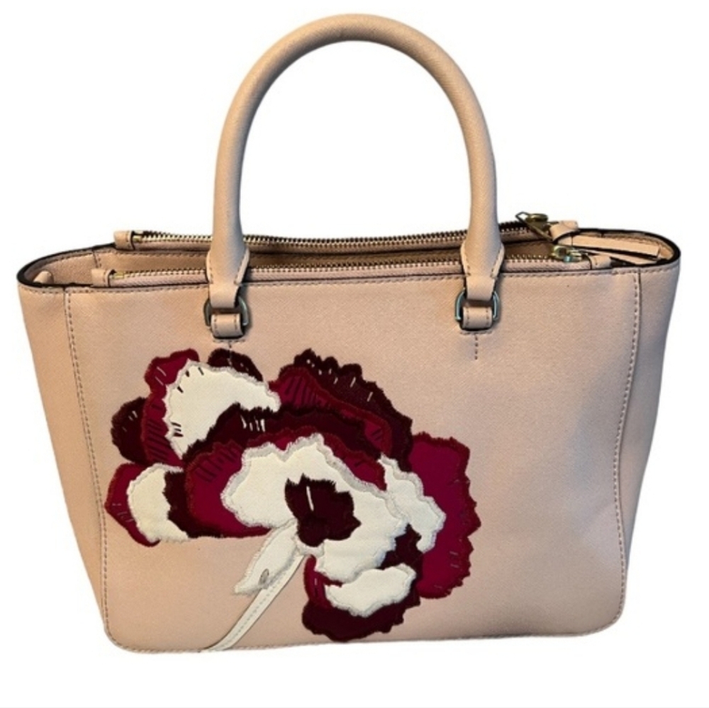 Tory Burch Robinson Floral Applique Leather Tote EUC